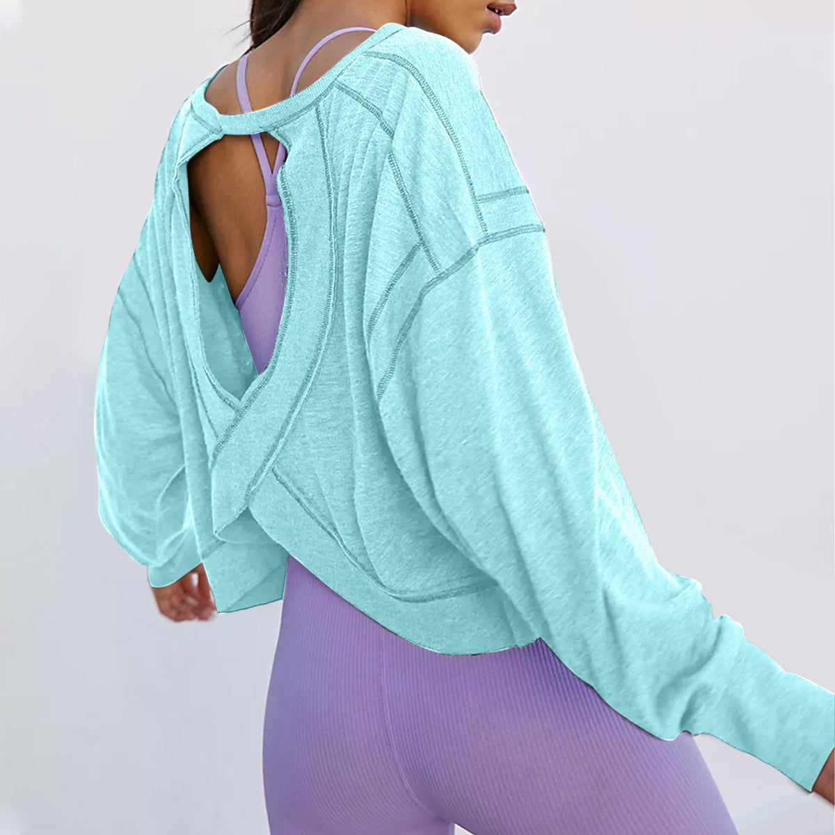 Cross Back Cutout Sweatshirt - SkyBlue