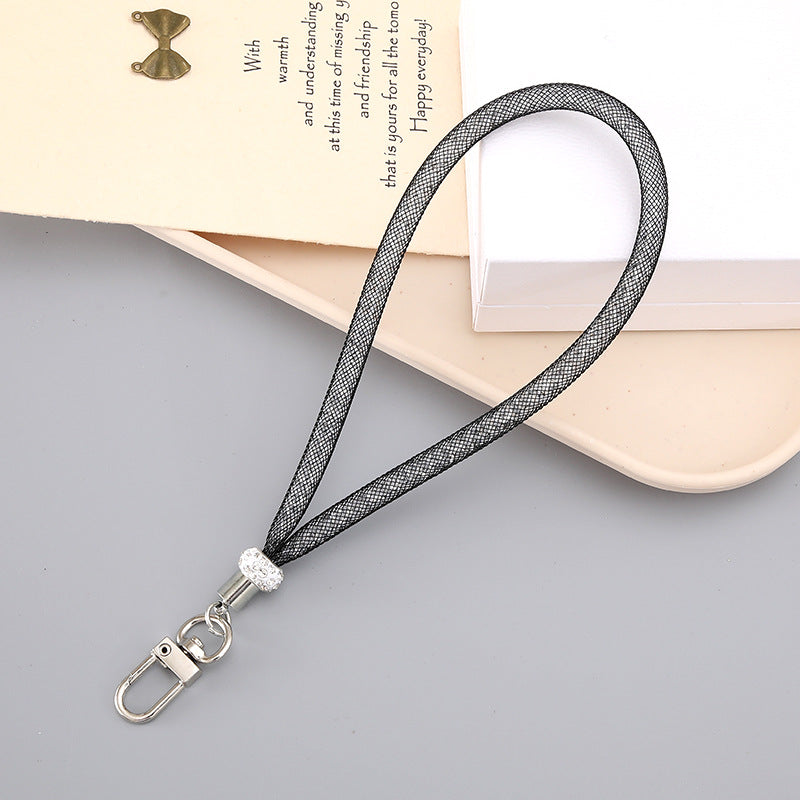 Glitter Cord Wristlet Keychain With Lobster Clasp - Black