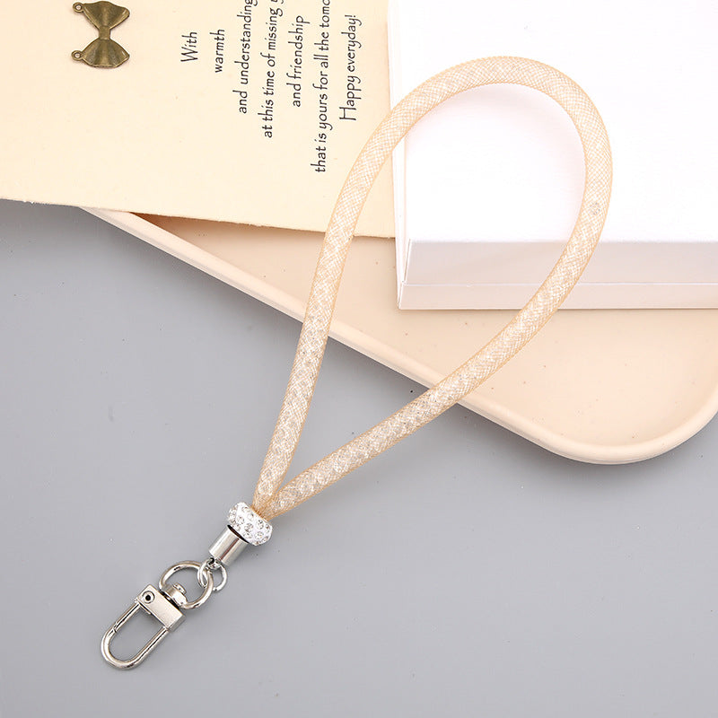 Glitter Cord Wristlet Keychain With Lobster Clasp - Champagne