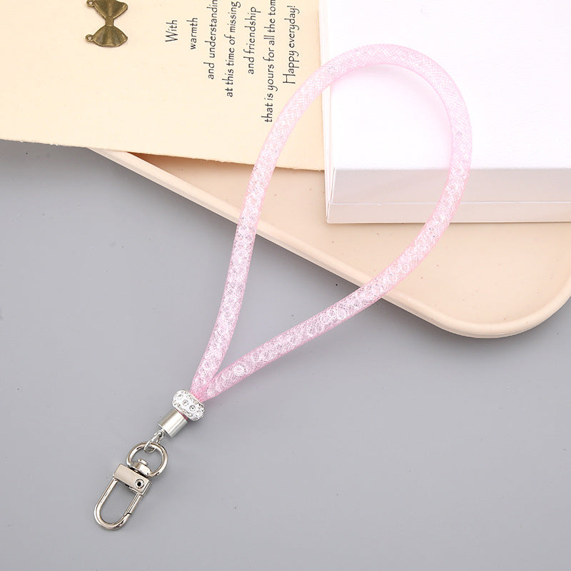 Glitter Cord Wristlet Keychain With Lobster Clasp - Pink