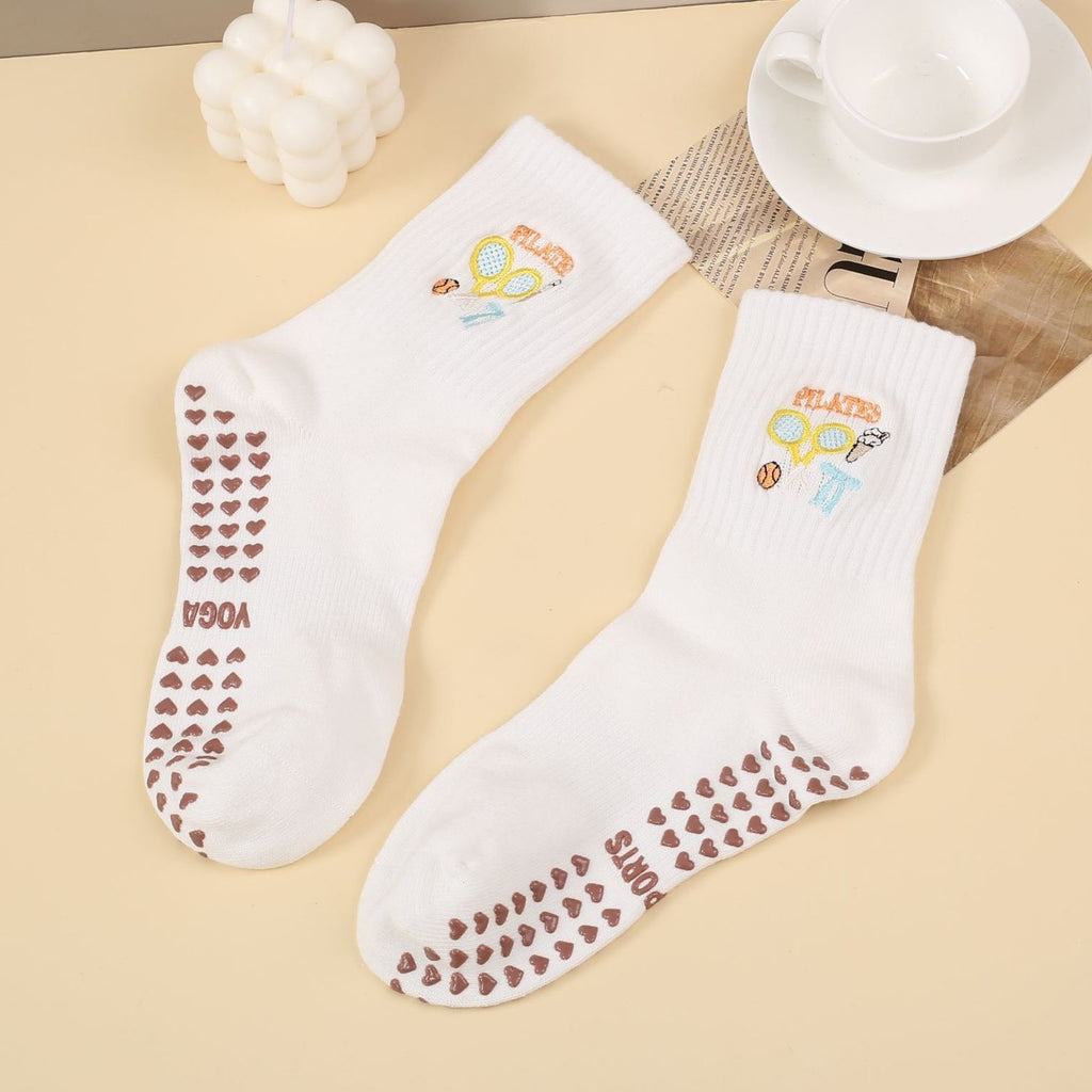 Cute Icon Embroidery Crew Grip Socks - Racket - 1