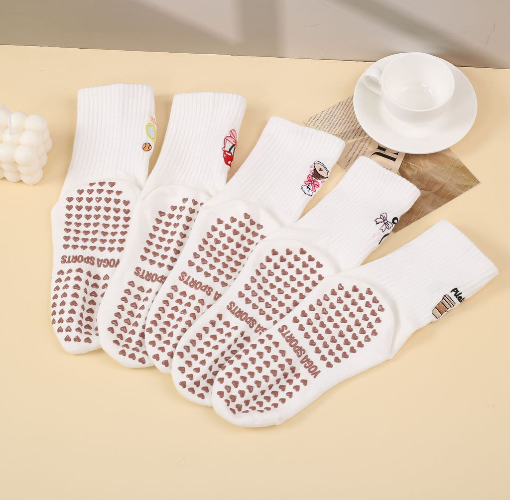 Cute Icon Embroidery Crew Grip Socks - Racket - 3