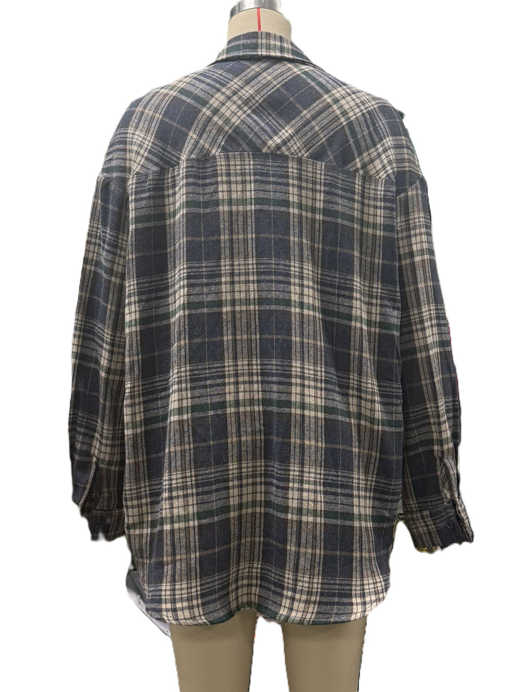 Longline Plaid Button Down Flannel Shirt - Blue - 2