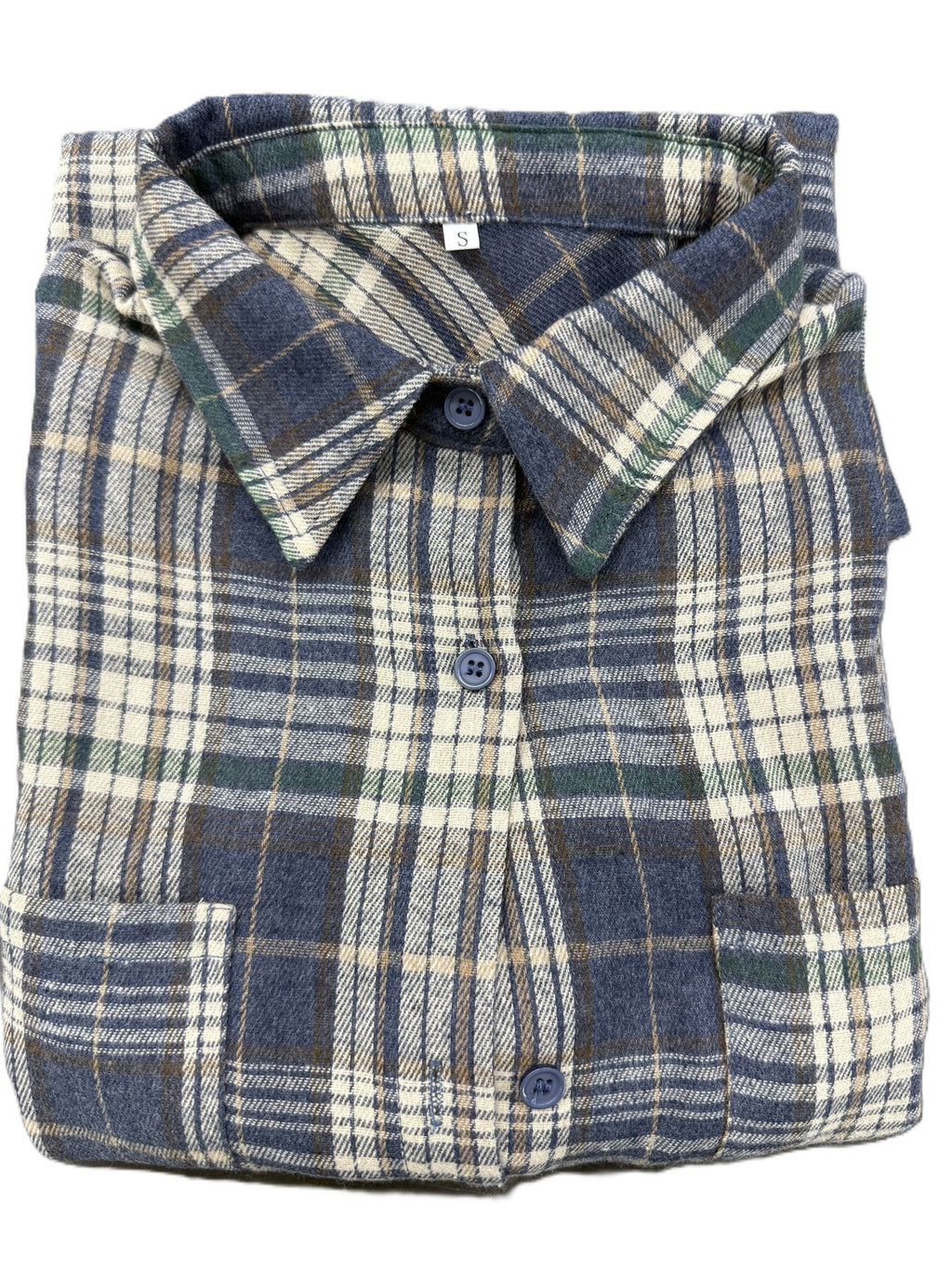 Longline Plaid Button Down Flannel Shirt - Blue - 3