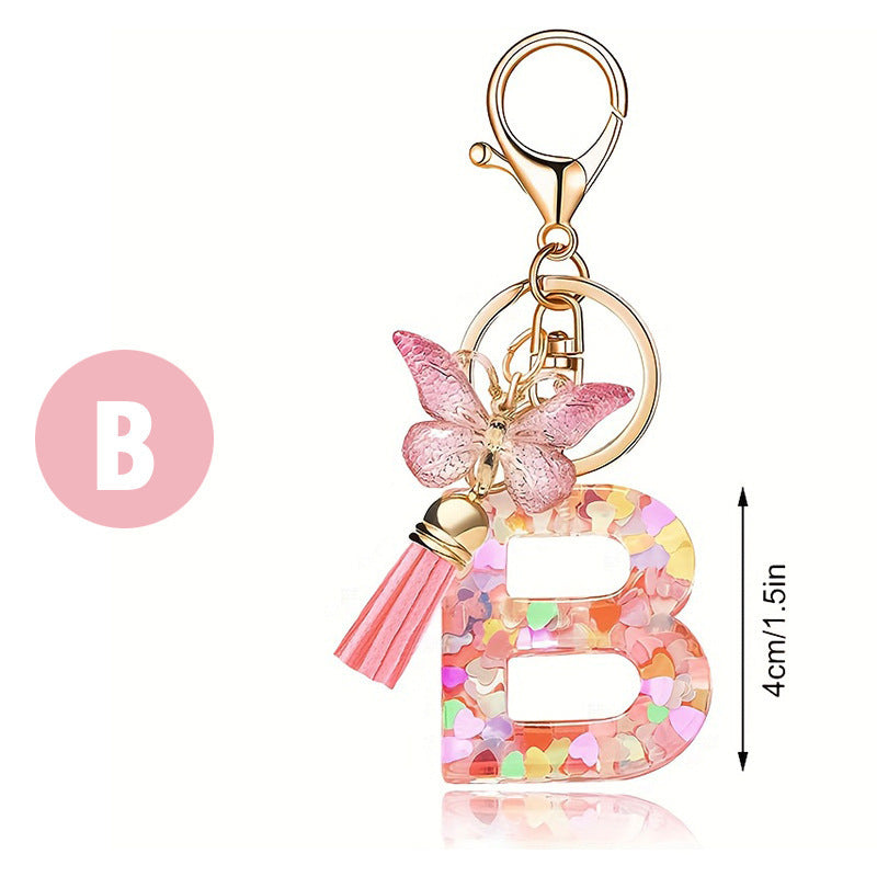Heart Confetti Initial Keychain Bag Charm - Letter_B
