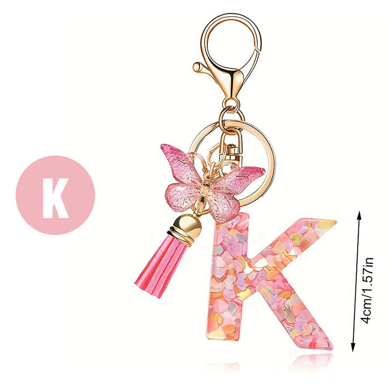Heart Confetti Initial Keychain Bag Charm - Letter_K