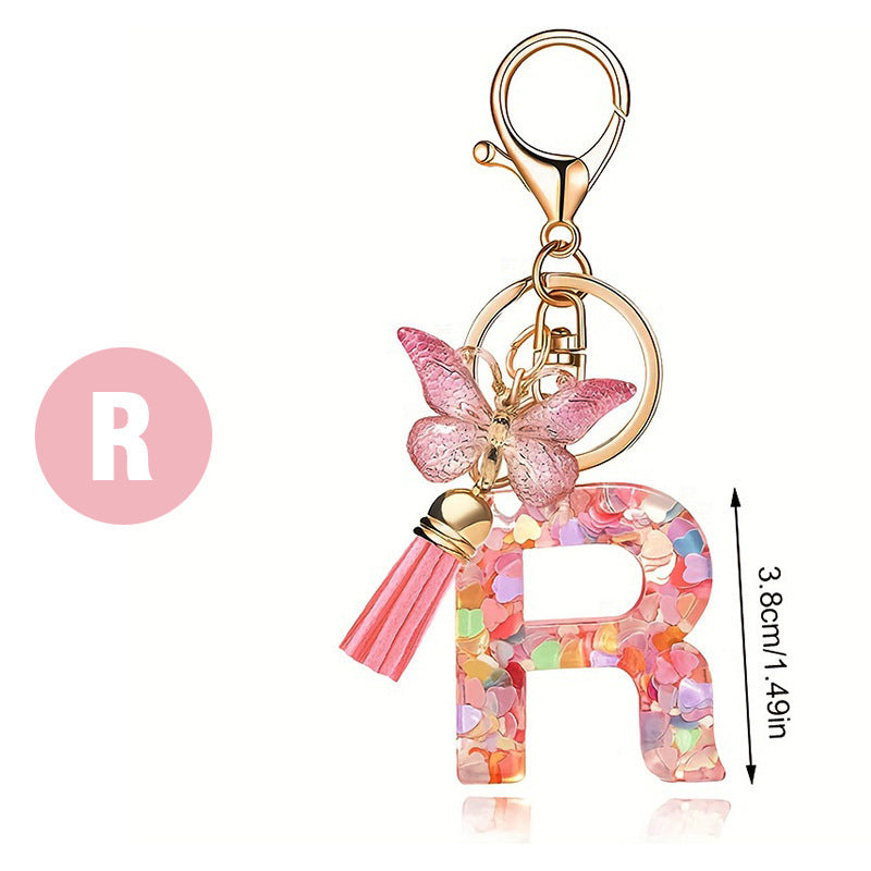 Heart Confetti Initial Keychain Bag Charm - Letter_R