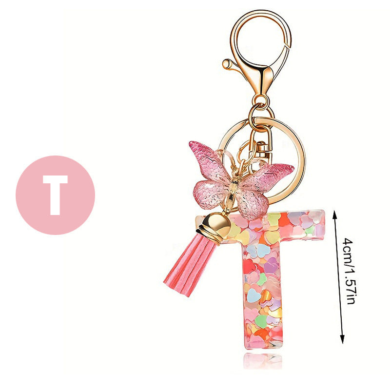 Heart Confetti Initial Keychain Bag Charm - Letter_T