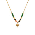 Sun Charm Beaded Station Necklace - Gold