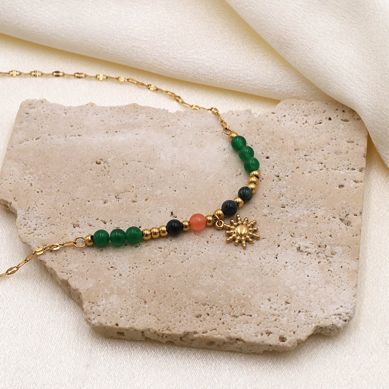 Sun Charm Beaded Station Necklace - Gold - 3