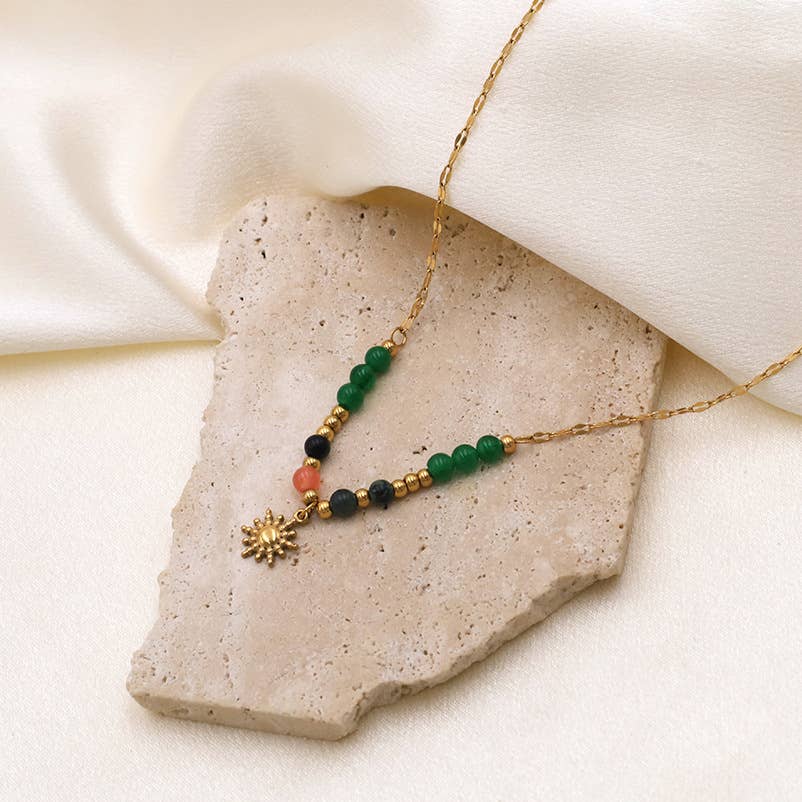 Sun Charm Beaded Station Necklace