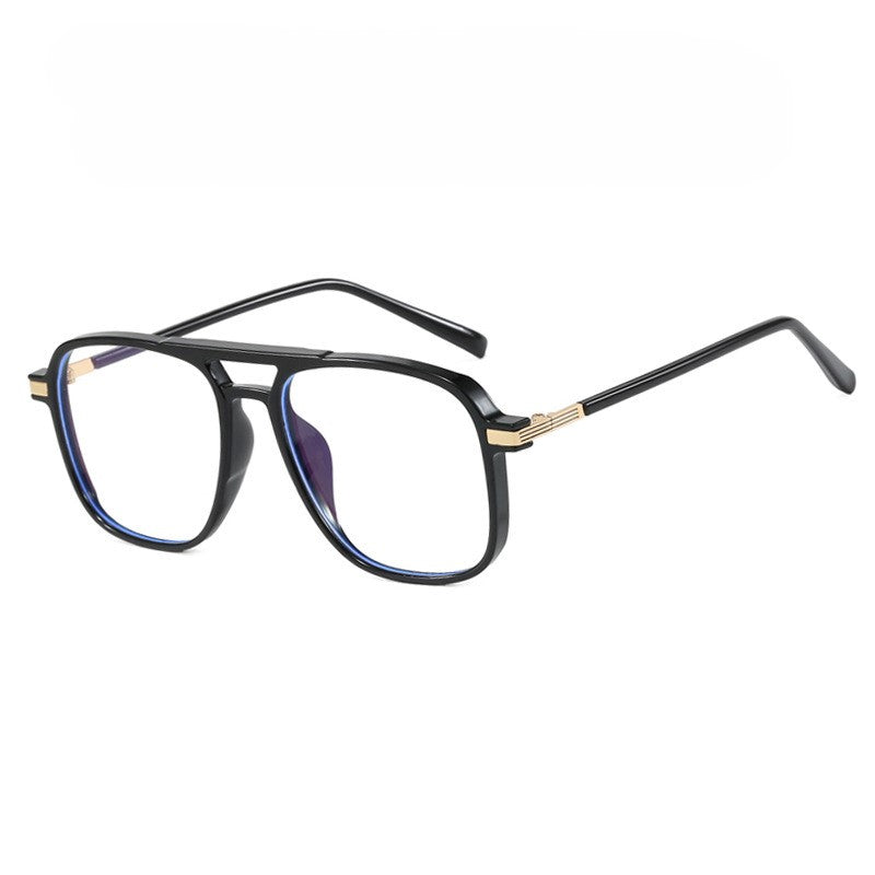 Double Bridge Square Aviator Eyeglasses - Black-1