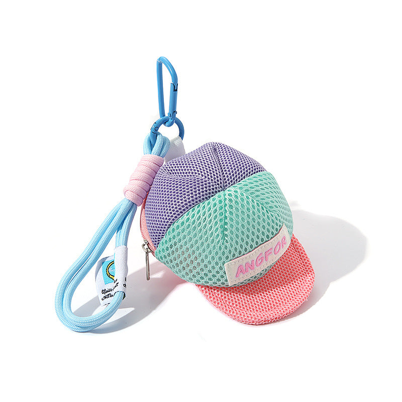 Mesh Baseball Cap Zip Pouch Bag Charm - Blue