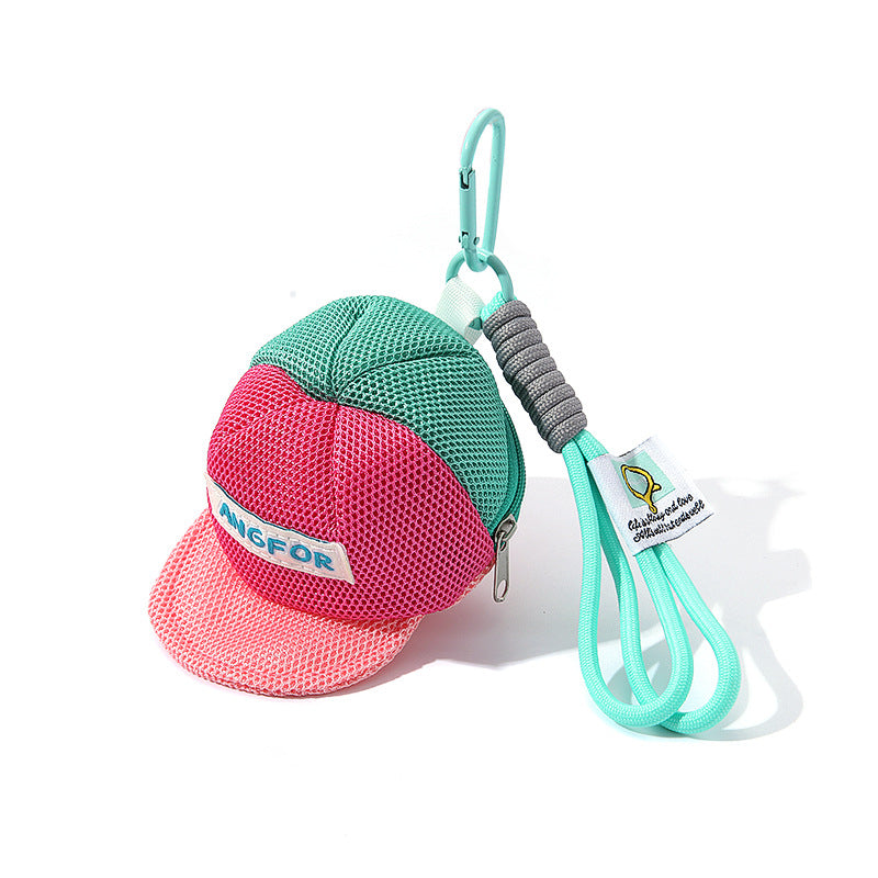 Mesh Baseball Cap Zip Pouch Bag Charm - Rose