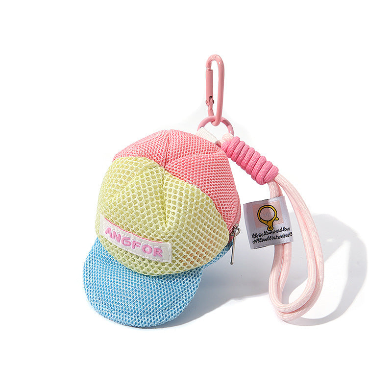 Mesh Baseball Cap Zip Pouch Bag Charm - Yellow