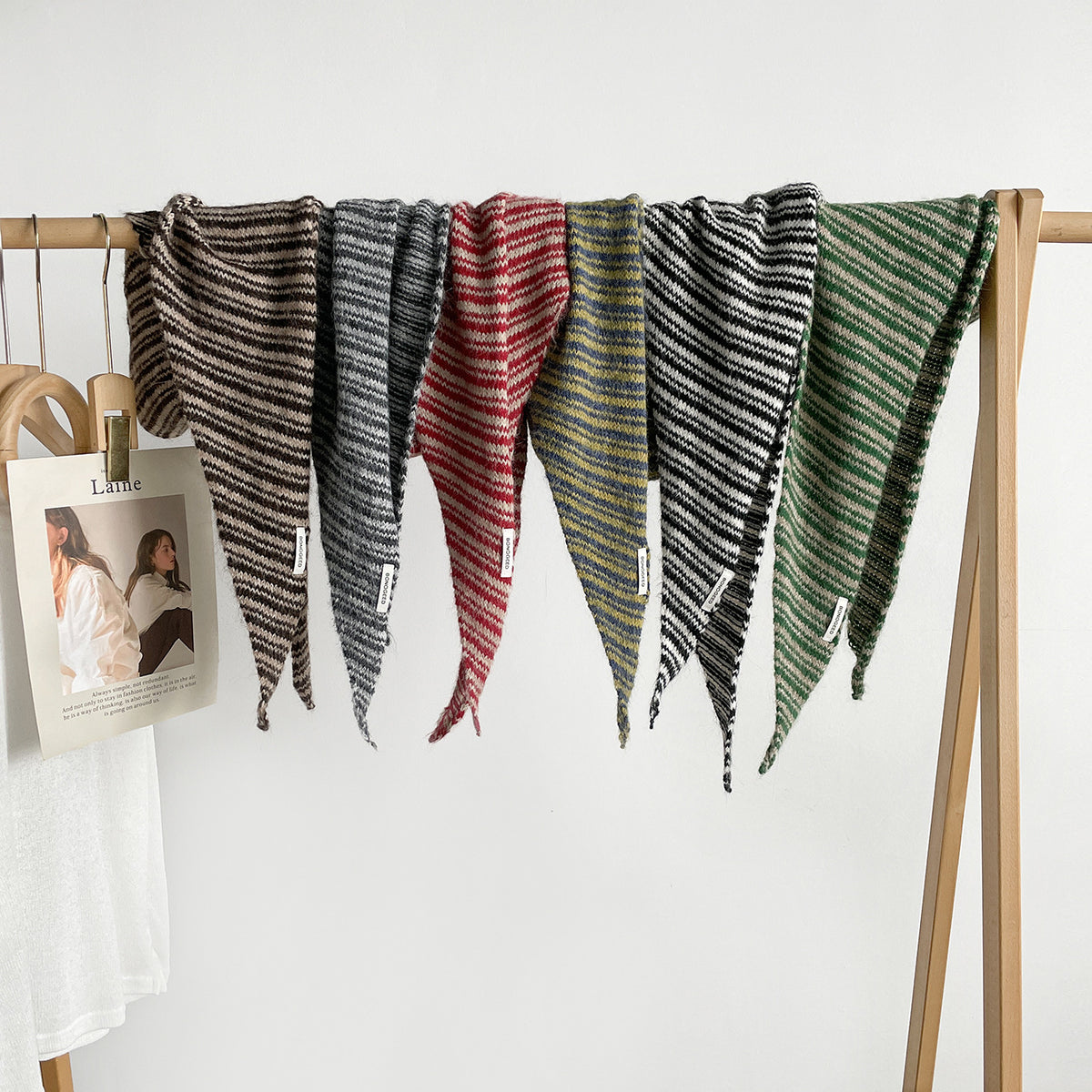 Fine Stripe Knit Triangle Bandana Scarf - Green - 1