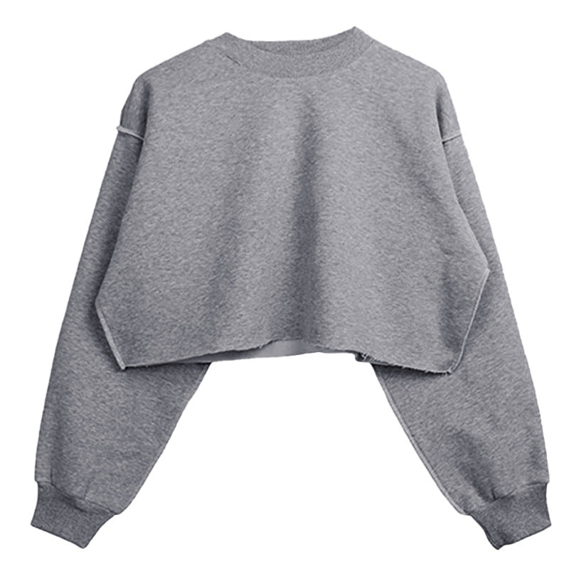 Raw Hem Cropped Fleece Sweatshirt - Ash