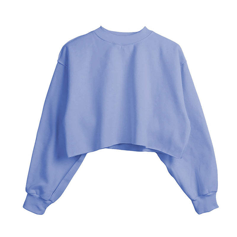 Raw Hem Cropped Fleece Sweatshirt - Blue