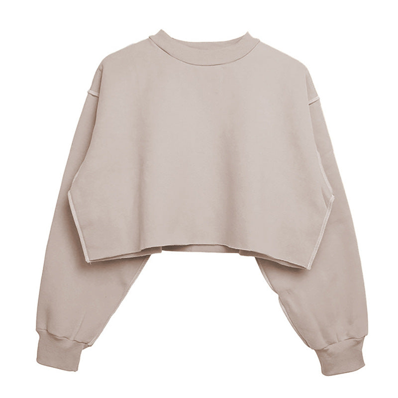 Raw Hem Cropped Fleece Sweatshirt - Gray Morn