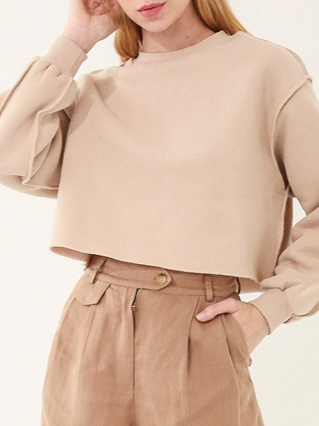 Raw Hem Cropped Fleece Sweatshirt - Gray Morn - 1