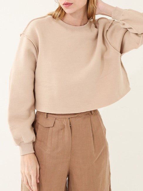 Raw Hem Cropped Fleece Sweatshirt - Gray Morn - 2