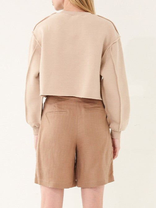 Raw Hem Cropped Fleece Sweatshirt - Gray Morn - 3