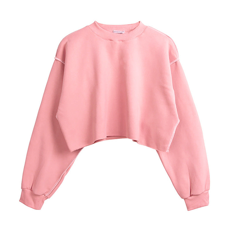 Raw Hem Cropped Fleece Sweatshirt - Pink