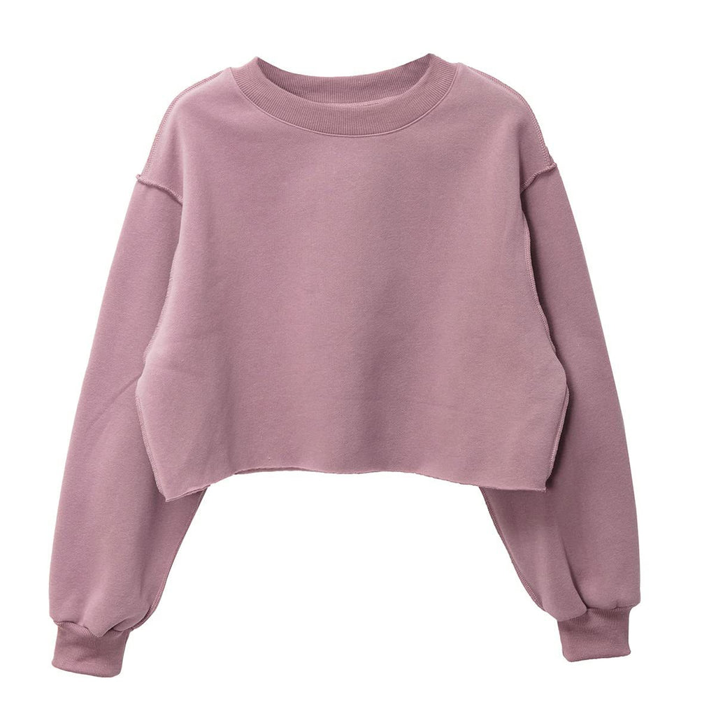 Raw Hem Cropped Fleece Sweatshirt - Purple