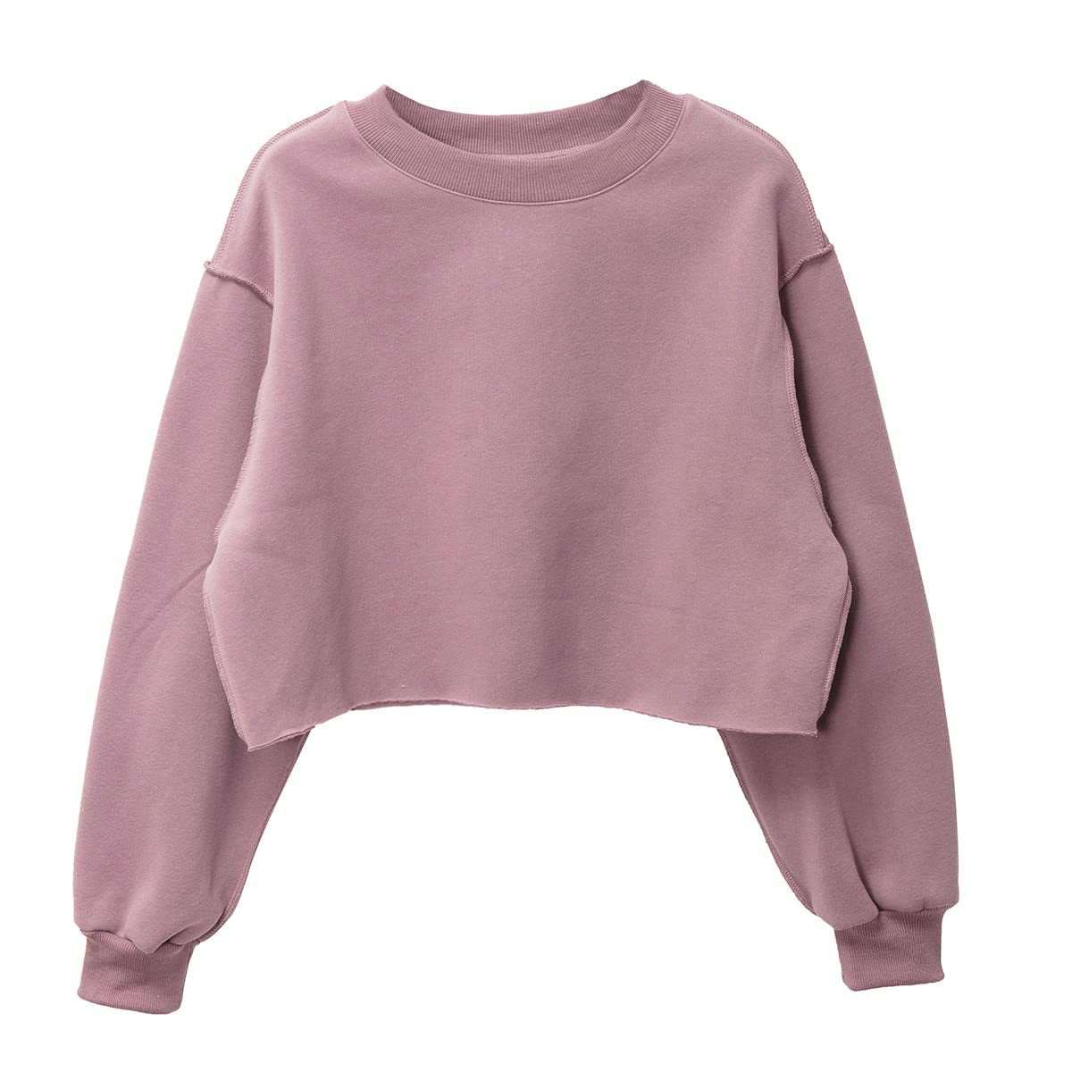 Raw Hem Cropped Fleece Sweatshirt - Purple