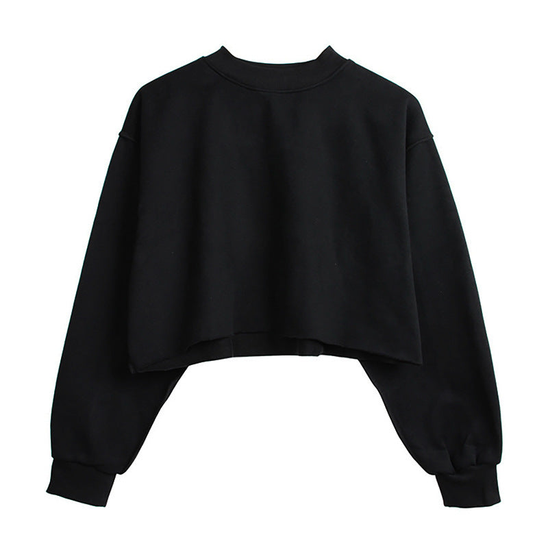 Raw Hem Cropped Fleece Sweatshirt - black