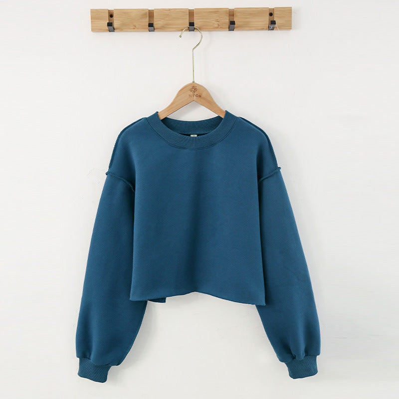 Raw Hem Cropped Fleece Sweatshirt