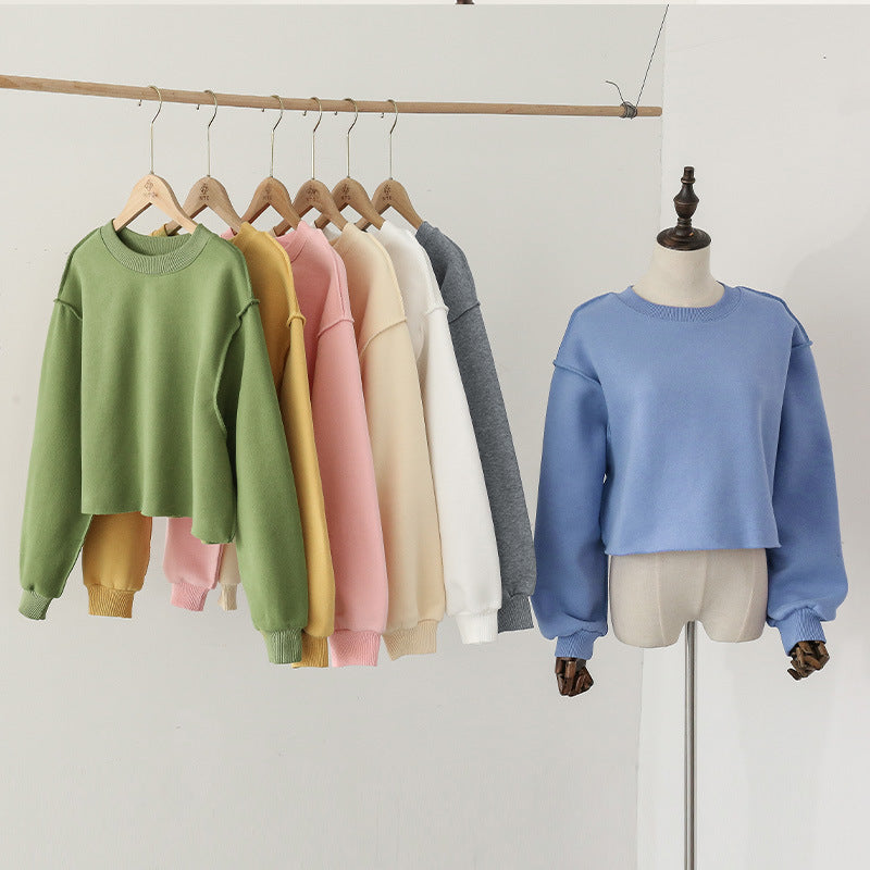 Raw Hem Cropped Fleece Sweatshirt - view 2