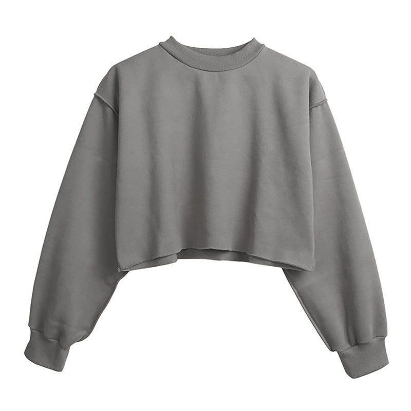 Raw Hem Cropped Fleece Sweatshirt - grey - 1