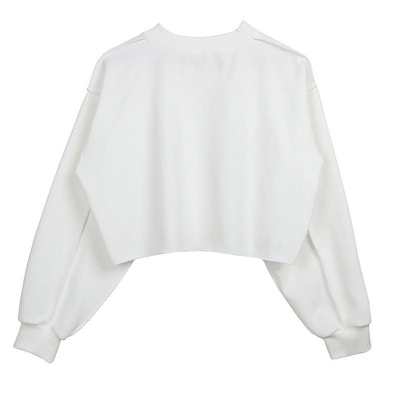 Raw Hem Cropped Fleece Sweatshirt - white