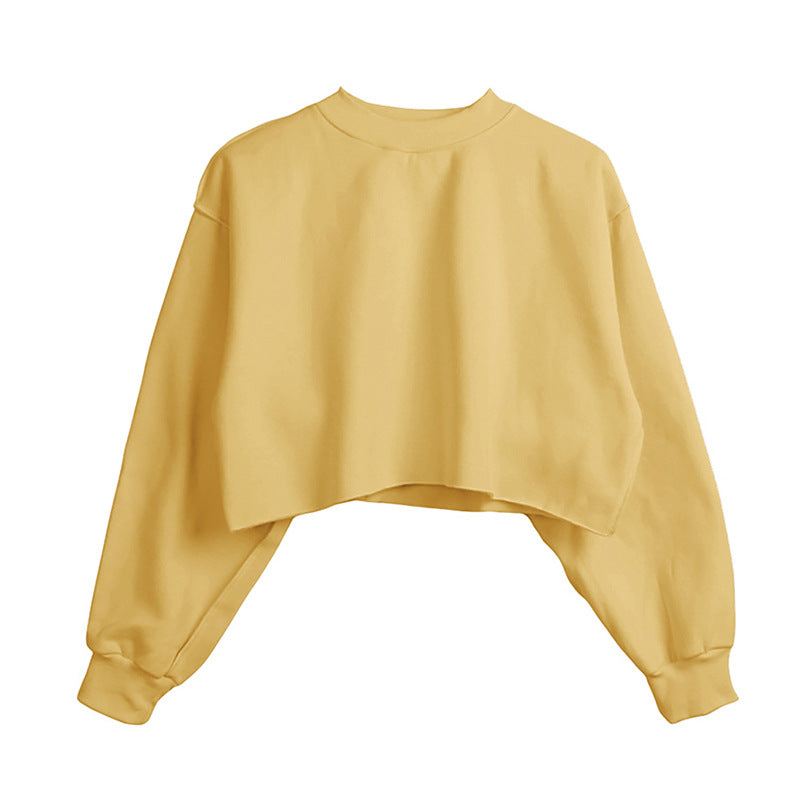 Raw Hem Cropped Fleece Sweatshirt - yellow