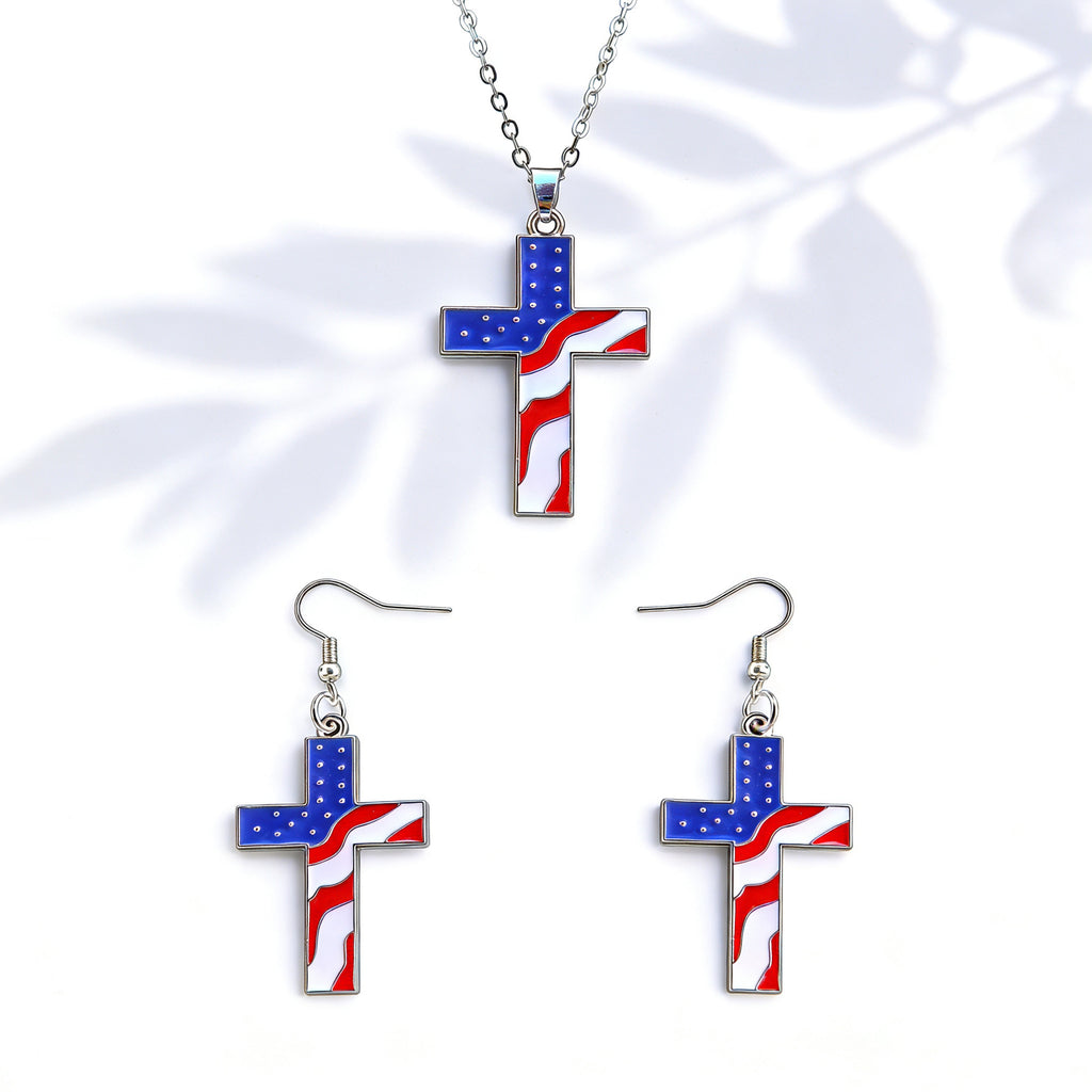 Stars And Stripes Necklace And Earring Set - NO-1