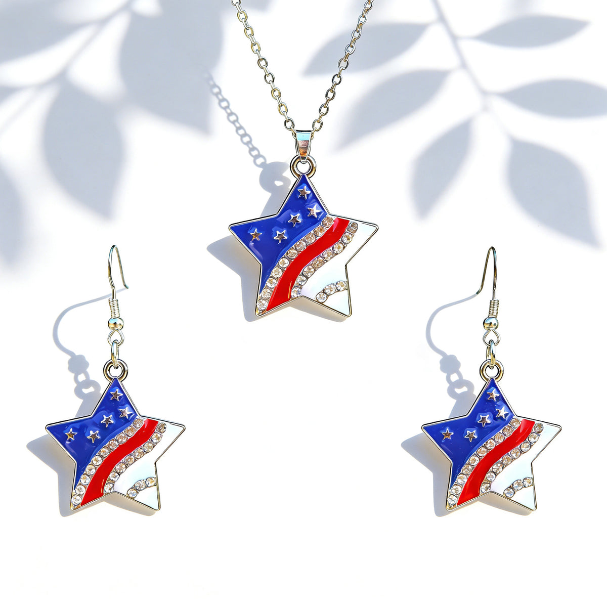 Stars And Stripes Necklace And Earring Set - NO-10