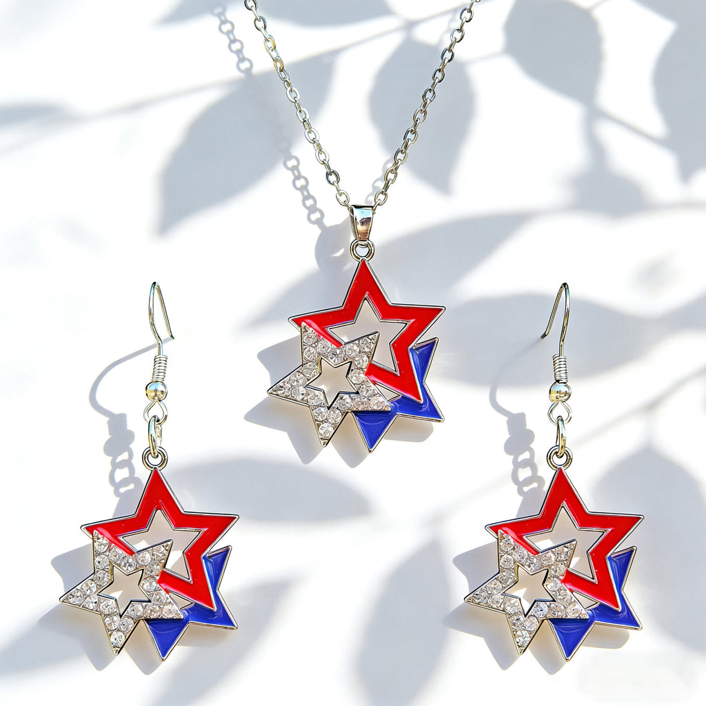 Stars And Stripes Necklace And Earring Set - NO-11