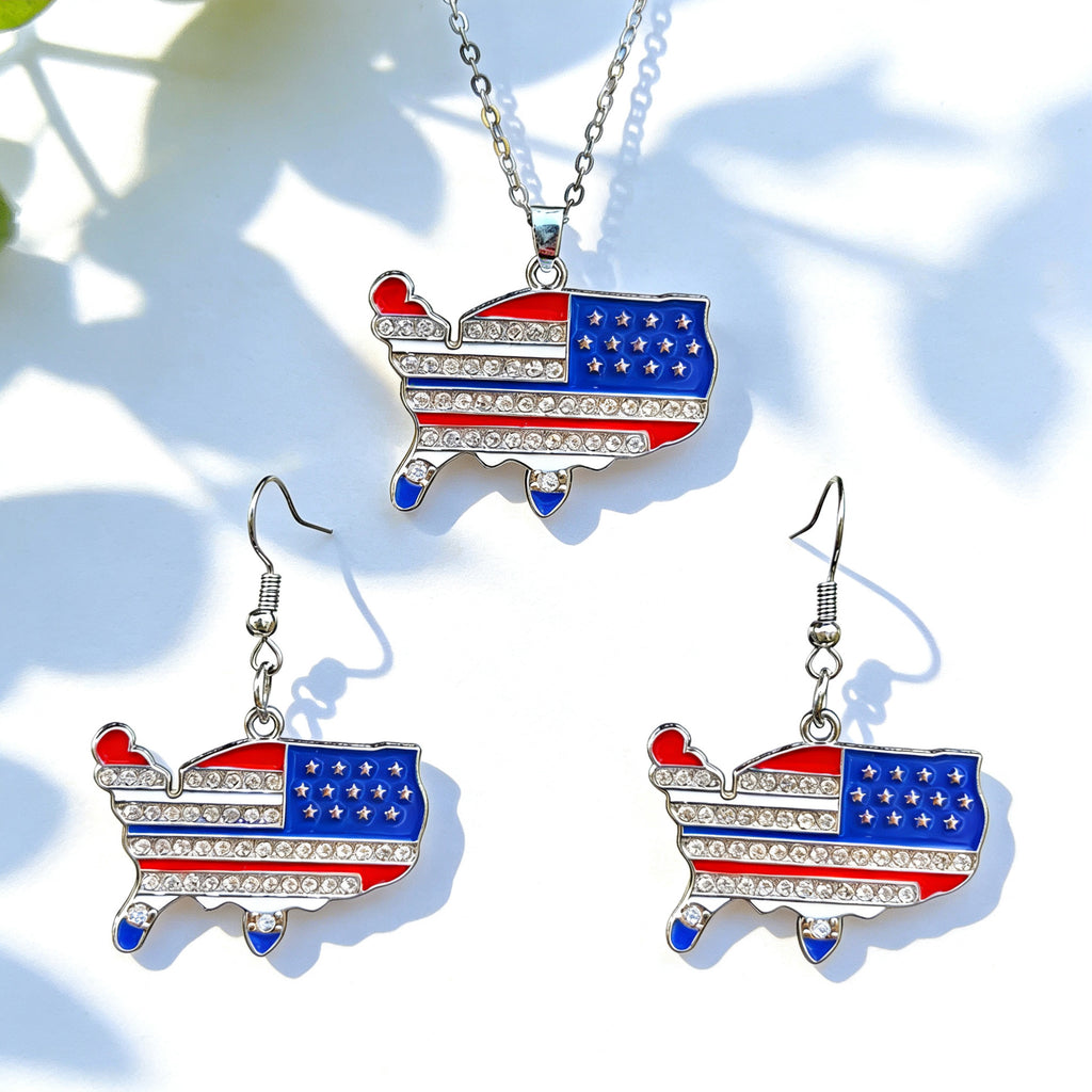 Stars And Stripes Necklace And Earring Set - NO-2