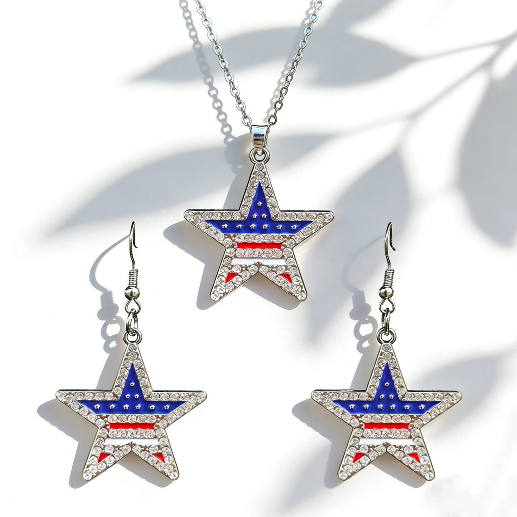 Stars And Stripes Necklace And Earring Set - NO-4