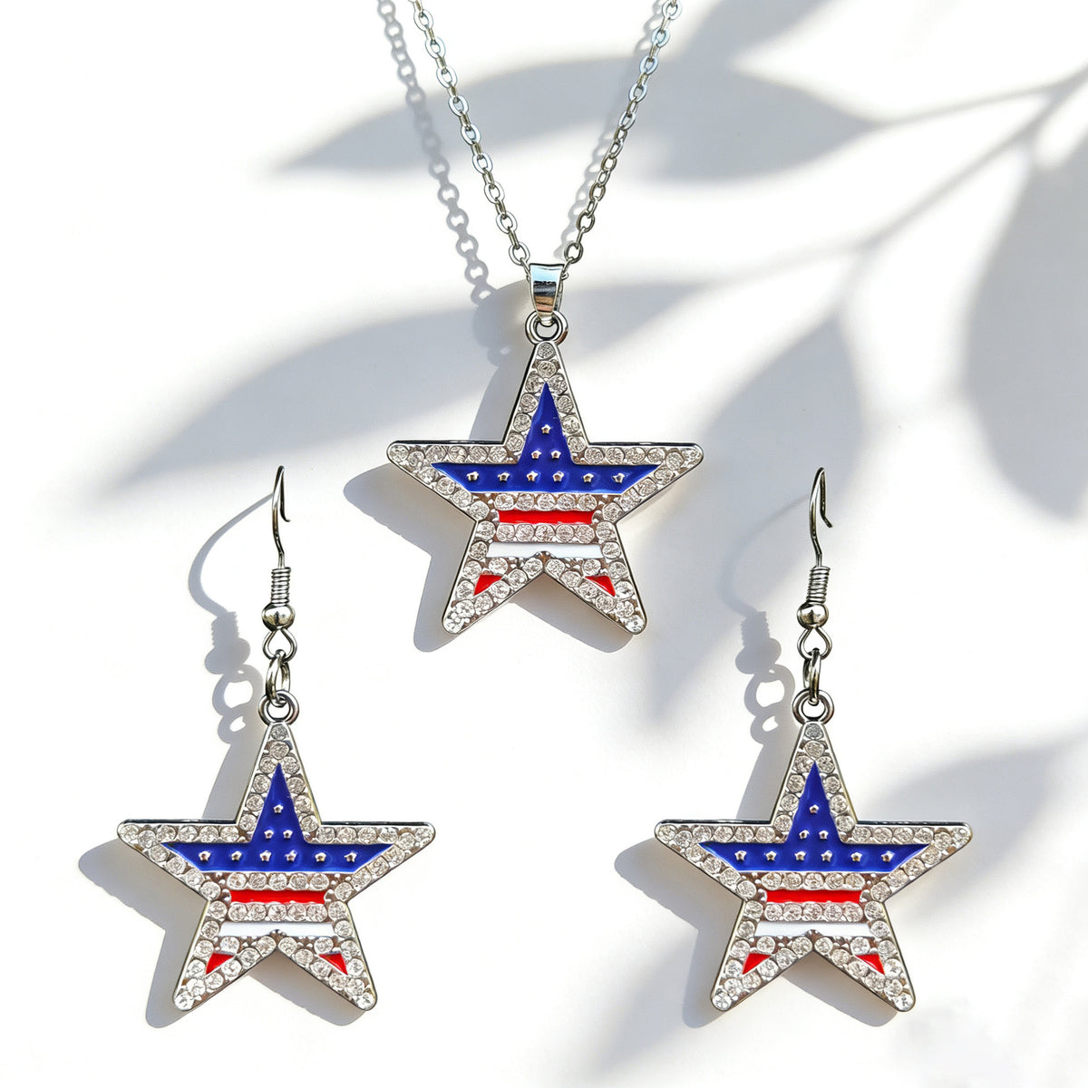 Stars And Stripes Necklace And Earring Set - NO-4
