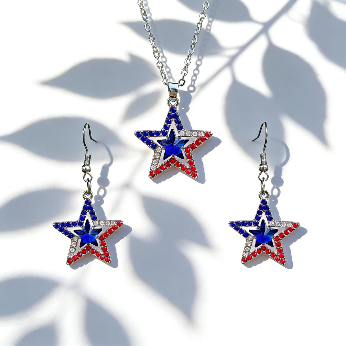 Stars And Stripes Necklace And Earring Set - NO-5