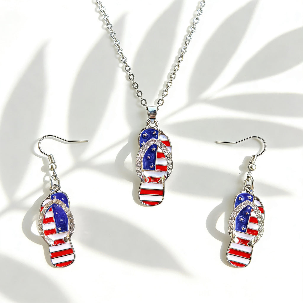 Stars And Stripes Necklace And Earring Set - NO-6