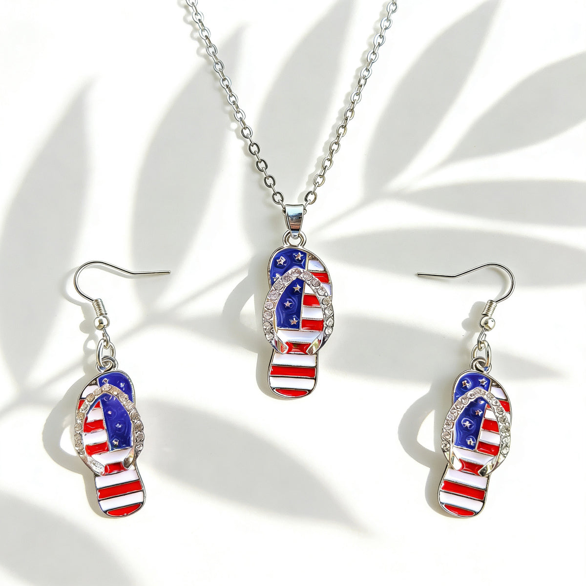 Stars And Stripes Necklace And Earring Set - NO-6