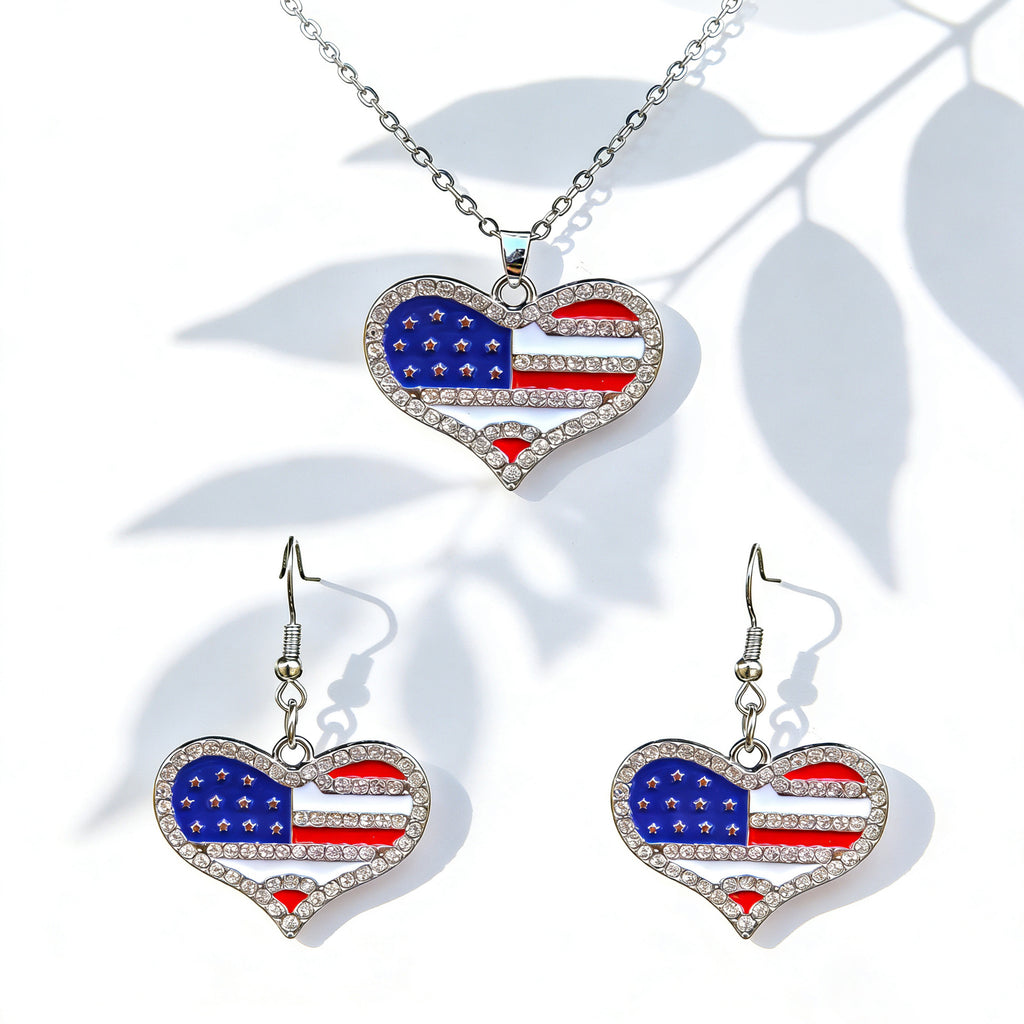 Stars And Stripes Necklace And Earring Set - NO-7