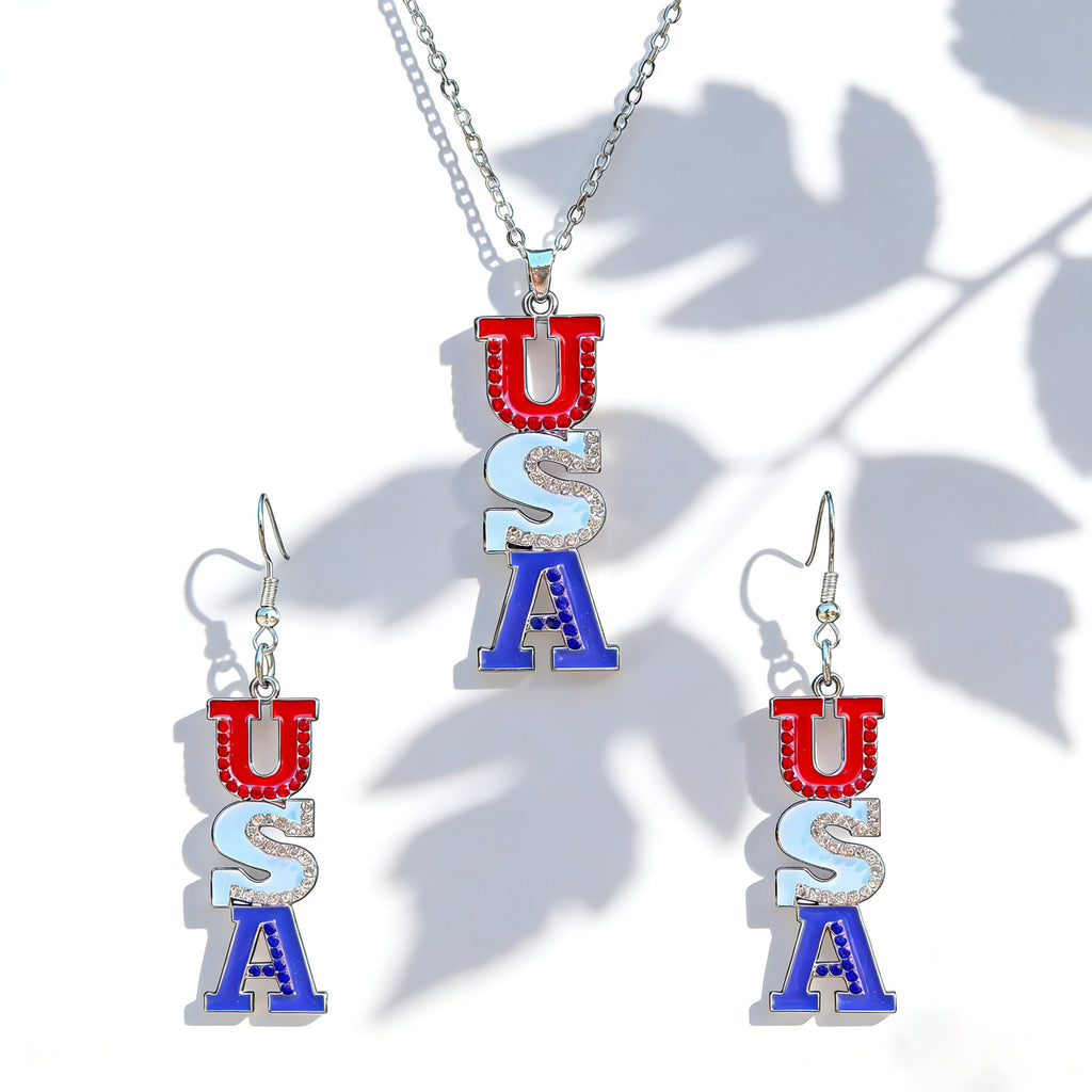 Stars And Stripes Necklace And Earring Set - NO-8