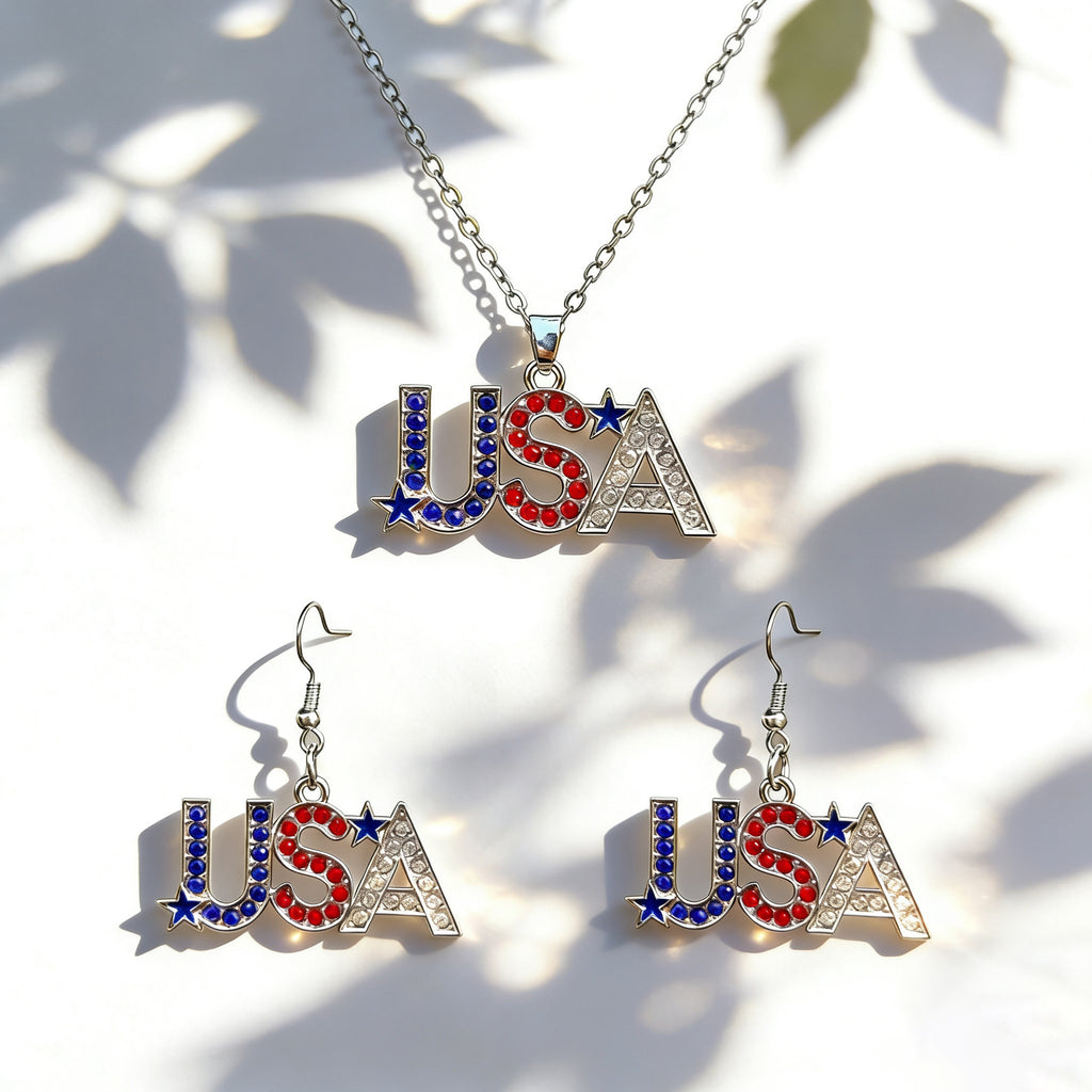 Stars And Stripes Necklace And Earring Set - NO-9