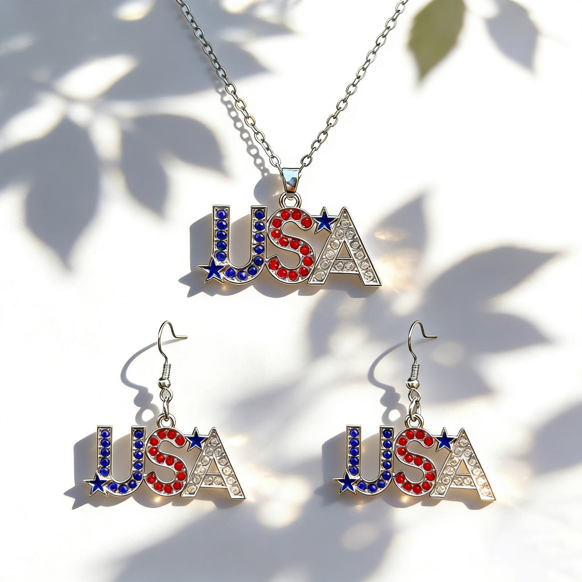 Stars And Stripes Necklace And Earring Set - NO-9