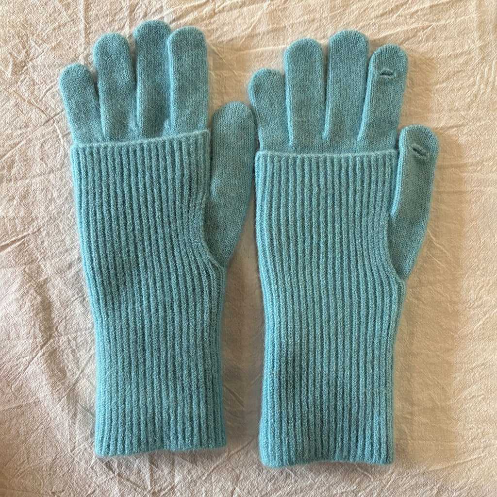 Convertible Fingerless Ribbed Knit Winter Gloves - Blue