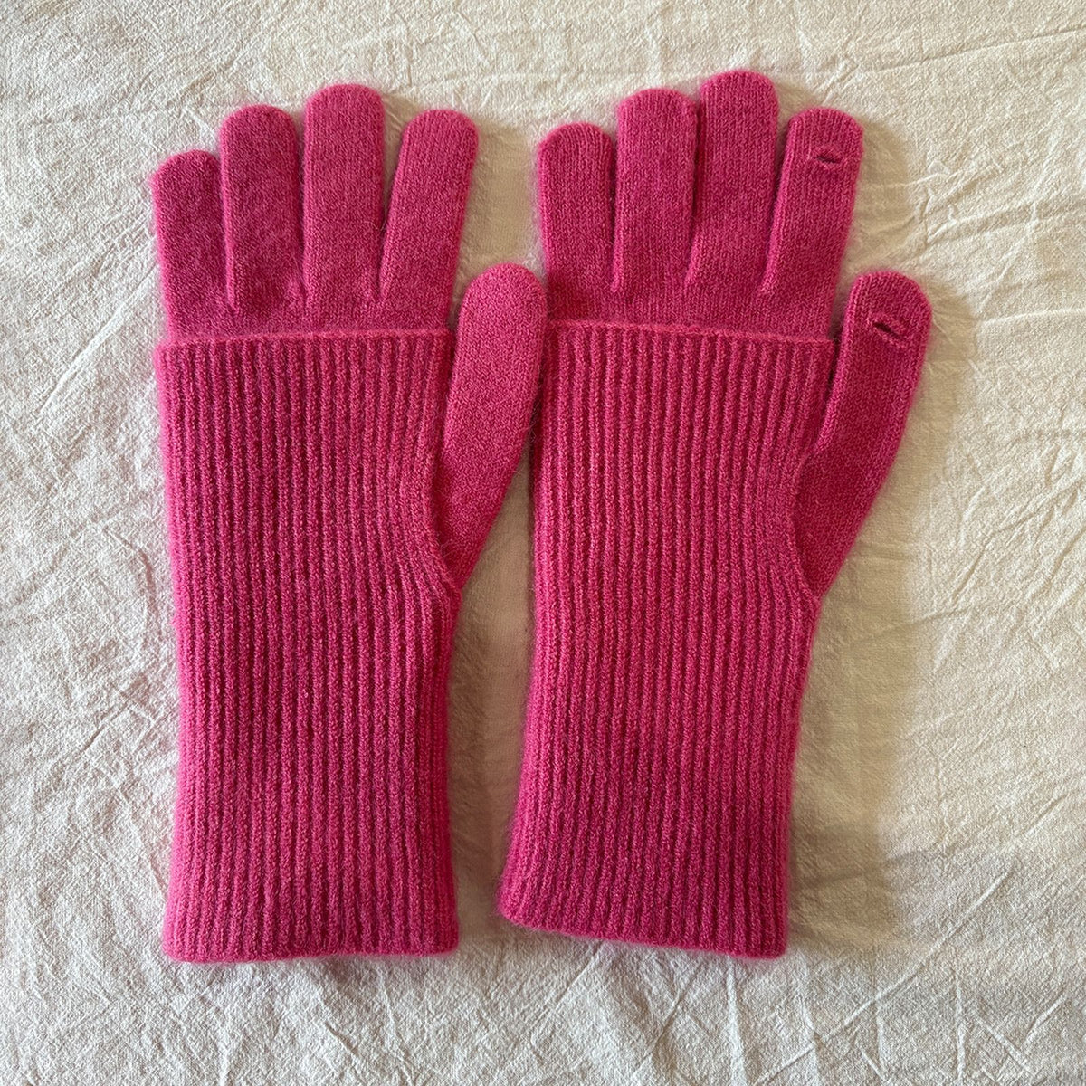 Convertible Fingerless Ribbed Knit Winter Gloves - Rose